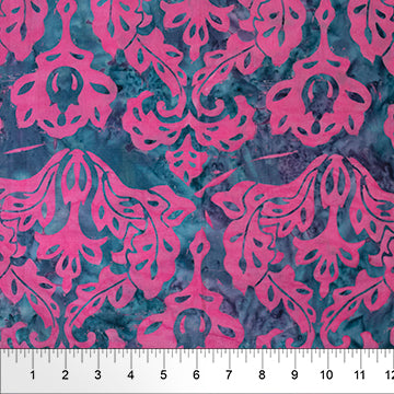 Victorian Contemporary Batik Quilt Fabric Acanthus Leaf Denim