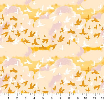FIGO FabricsSummer's End Quilt Fabric Birds YellowFabric