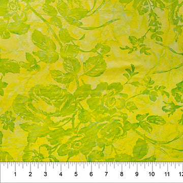 La Vie en Rose Batik Quilt Fabric Floral Lime Light