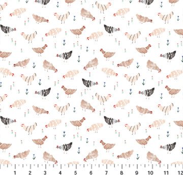 FIGO FabricsWild West Chickens WhiteFabric