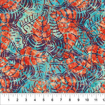 Banyan BatiksDappled Leaves Batik Fabric Tropical Leaves TealFabric