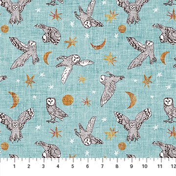 FIGO FabricsForest Fable Quilt Fabric Owls TurquoiseFabric
