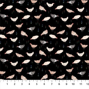 FIGO FabricsWild West Chickens BlackFabric