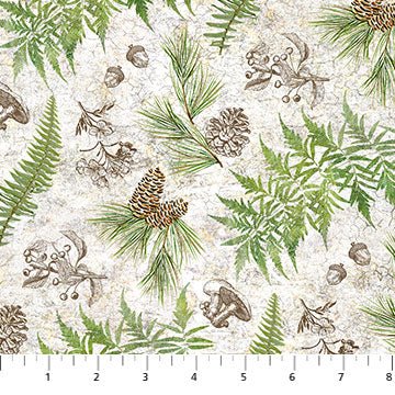 NorthcottTenderwood Fabric Fern and Toile Toss CreamFabric