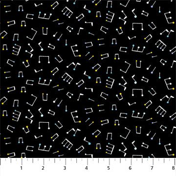 FIGO FabricsBand Practice Quilt Fabric Notes Toss BlackFabric