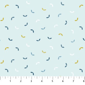 FIGO FabricsHand Stitched Quilt Fabric Tossed Leaves BlueFabric