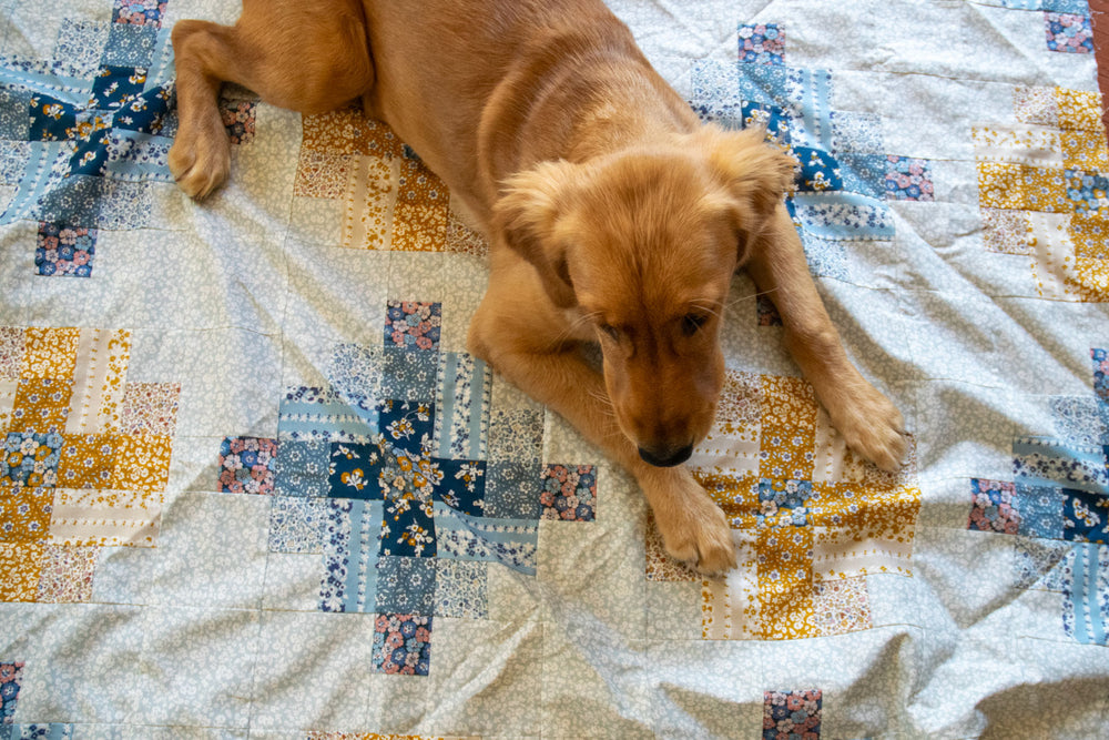 Denim Florals Granny Cabin Quilt Kit