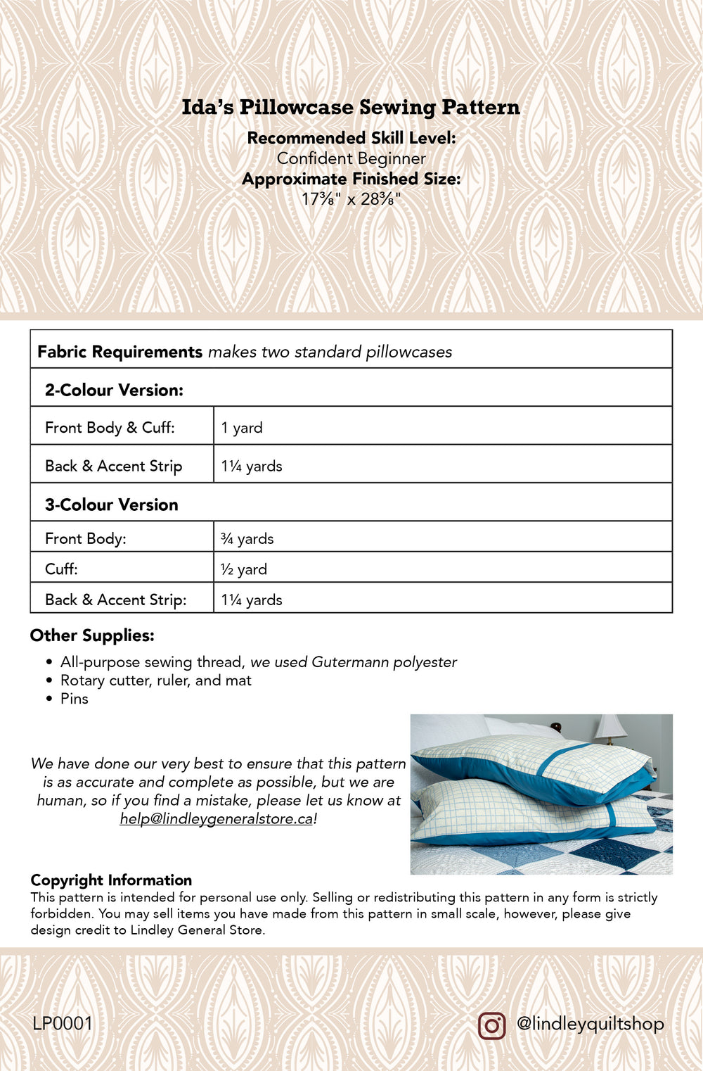 Lindley General StoreIda's Pillowcase Sewing Pattern - printedSewing Patterns