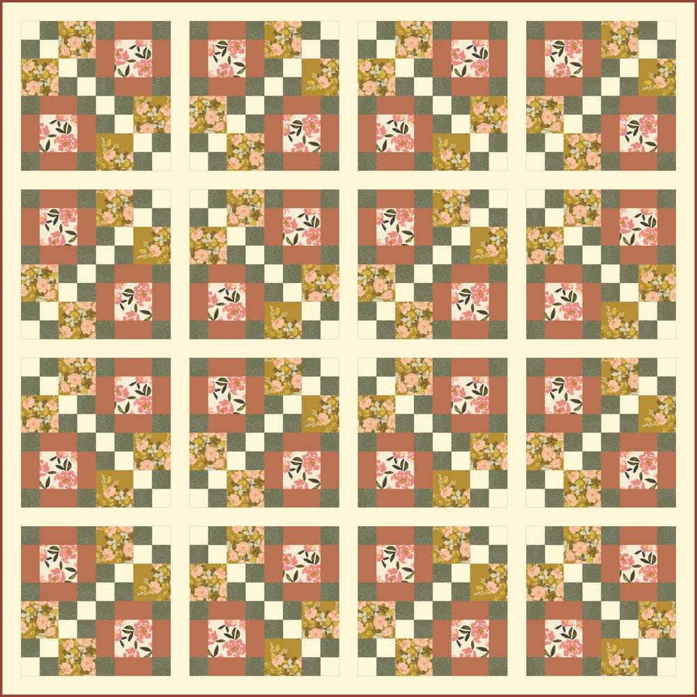 Rose Garden Laura's 4-Patch Large Throw Quilt Kit