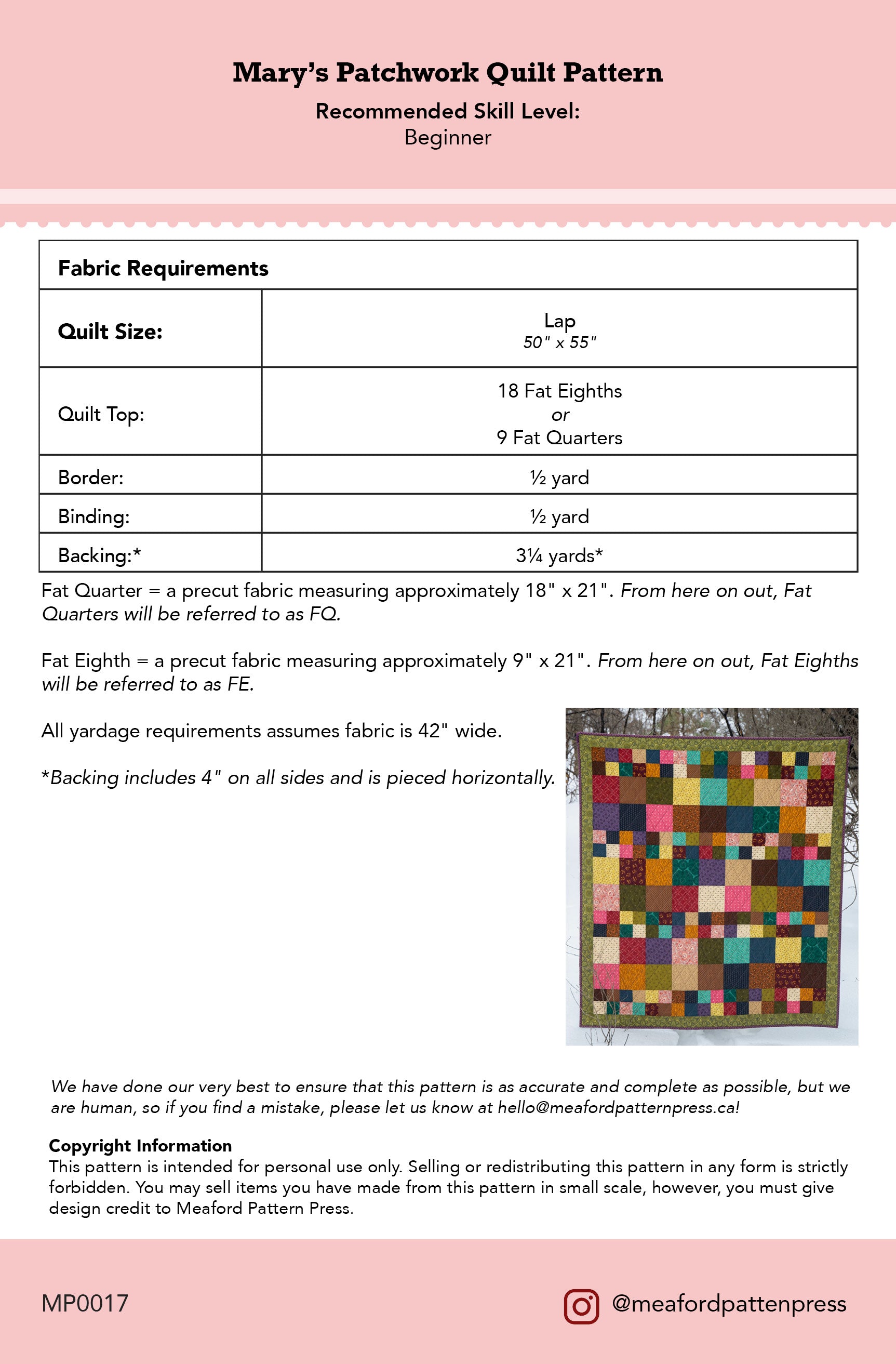 Mary's Patchwork Quilt Pattern