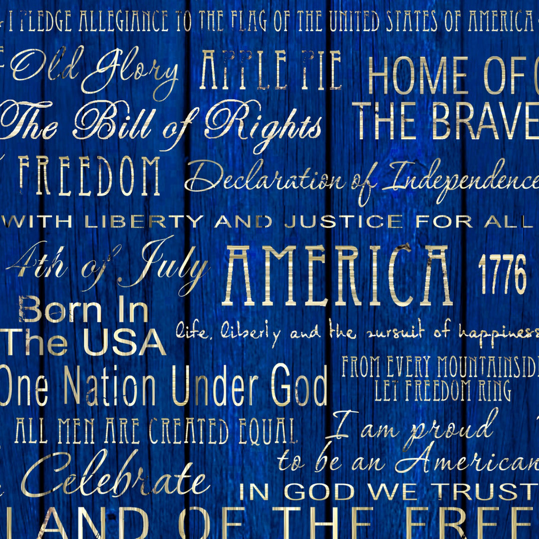 American Pride Words On Wood Blue Fabric (410951090216)