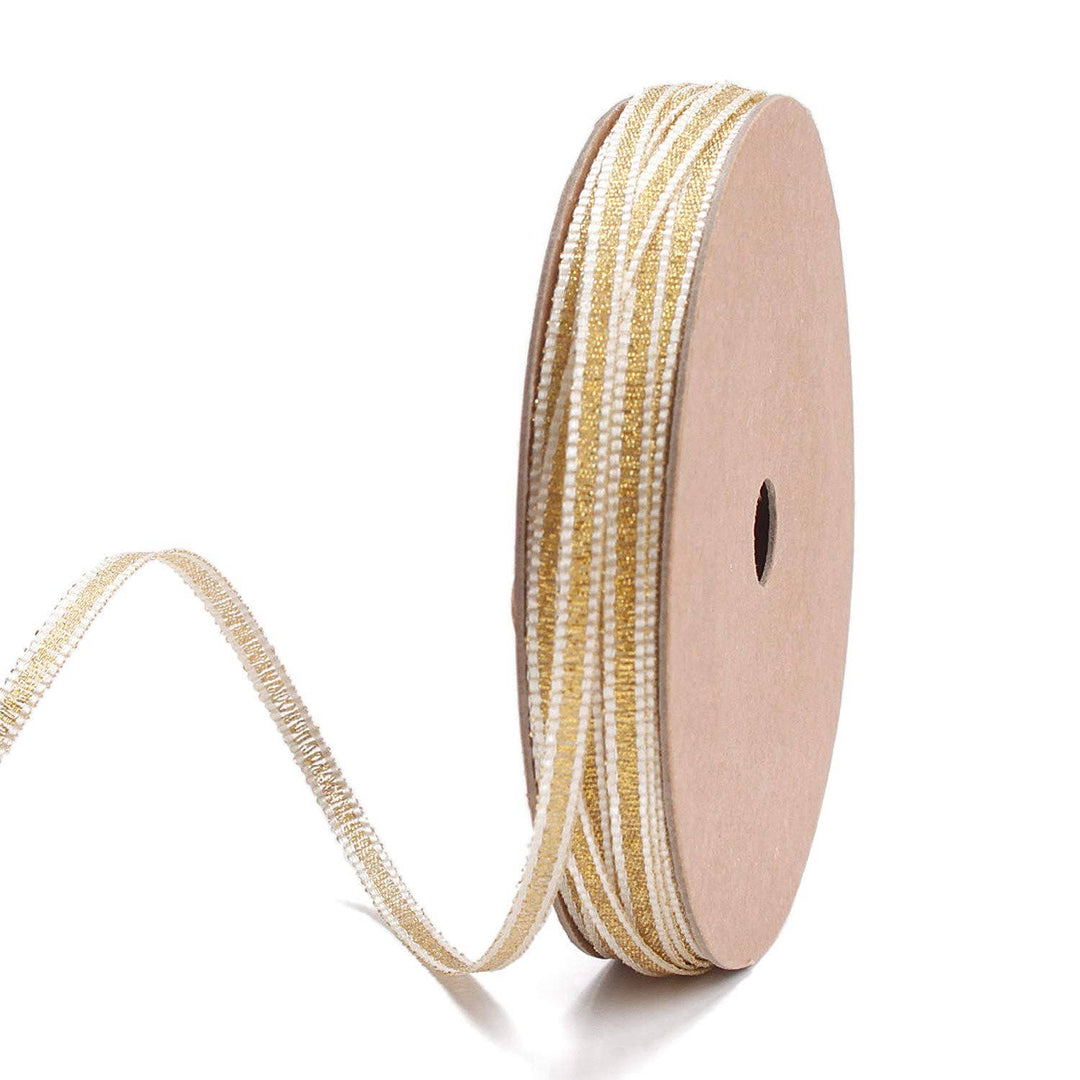 4mm Gold and White Striped Metallic Ribbon - 10yds