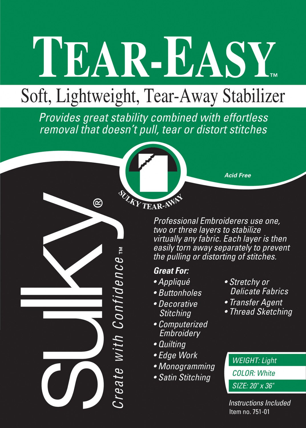 Tear Easy Lightweight Stabilizer White 1yd (3829188100141)