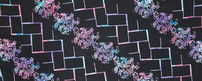 Tropical Fusion Quilt Fabric by Karen Gibbs for Banyan Batiks Black Pink Floral (4313576013869)