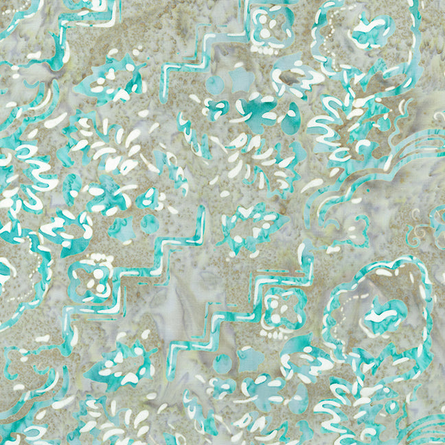 Banyan Batiks Quilt Fabric Intaglio Seafoam Flower Wall Green (4165415469101)
