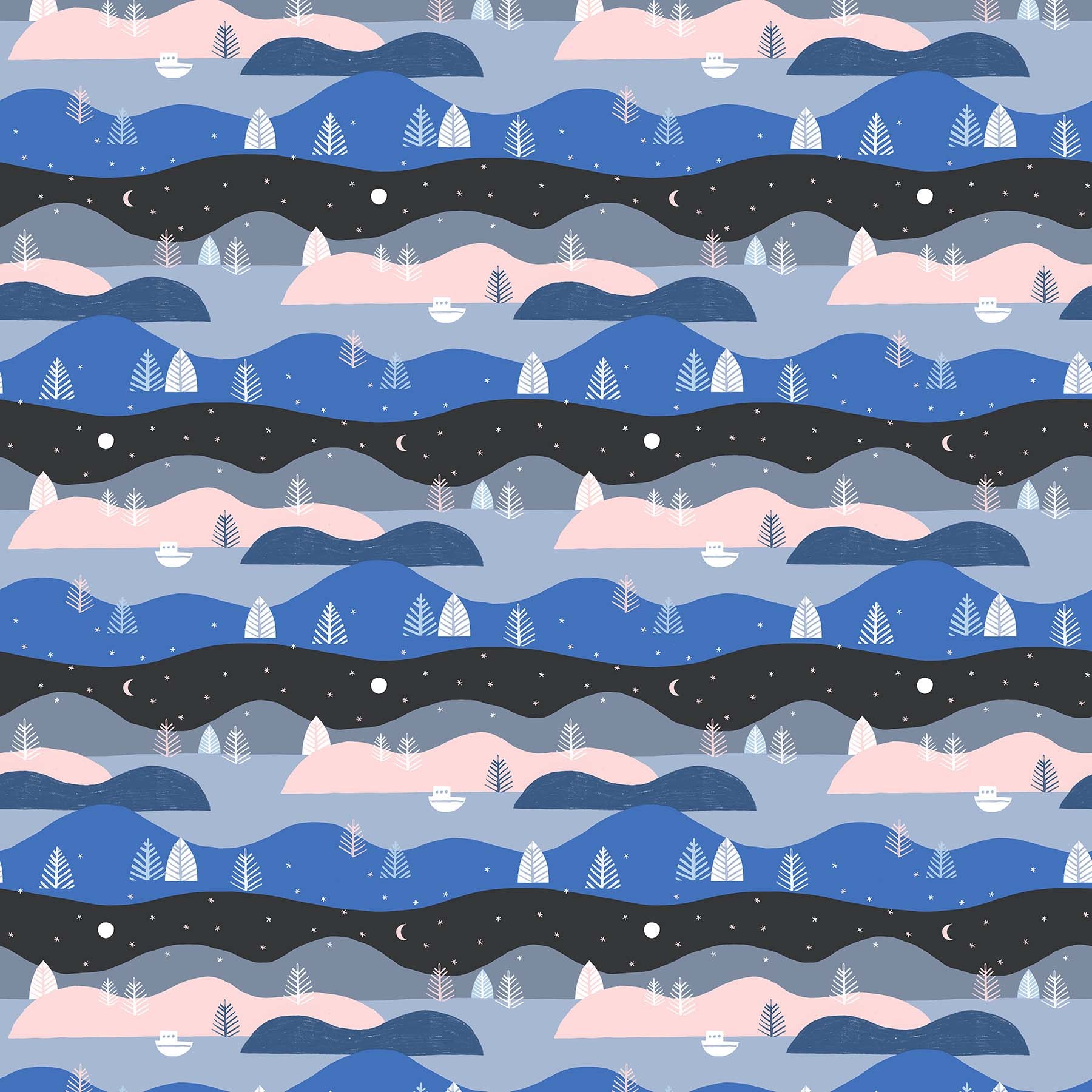 Figo Modern Quilt Fabric Moonlit Voyage by Amy Van Luijk Hills Blue Pink Grey Grey Black (4299797790765)