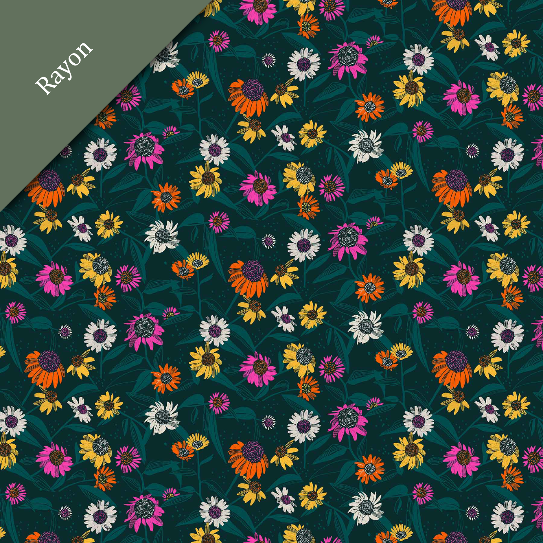 Flora RAYON Coneflowers Dk Green (4118217457709)