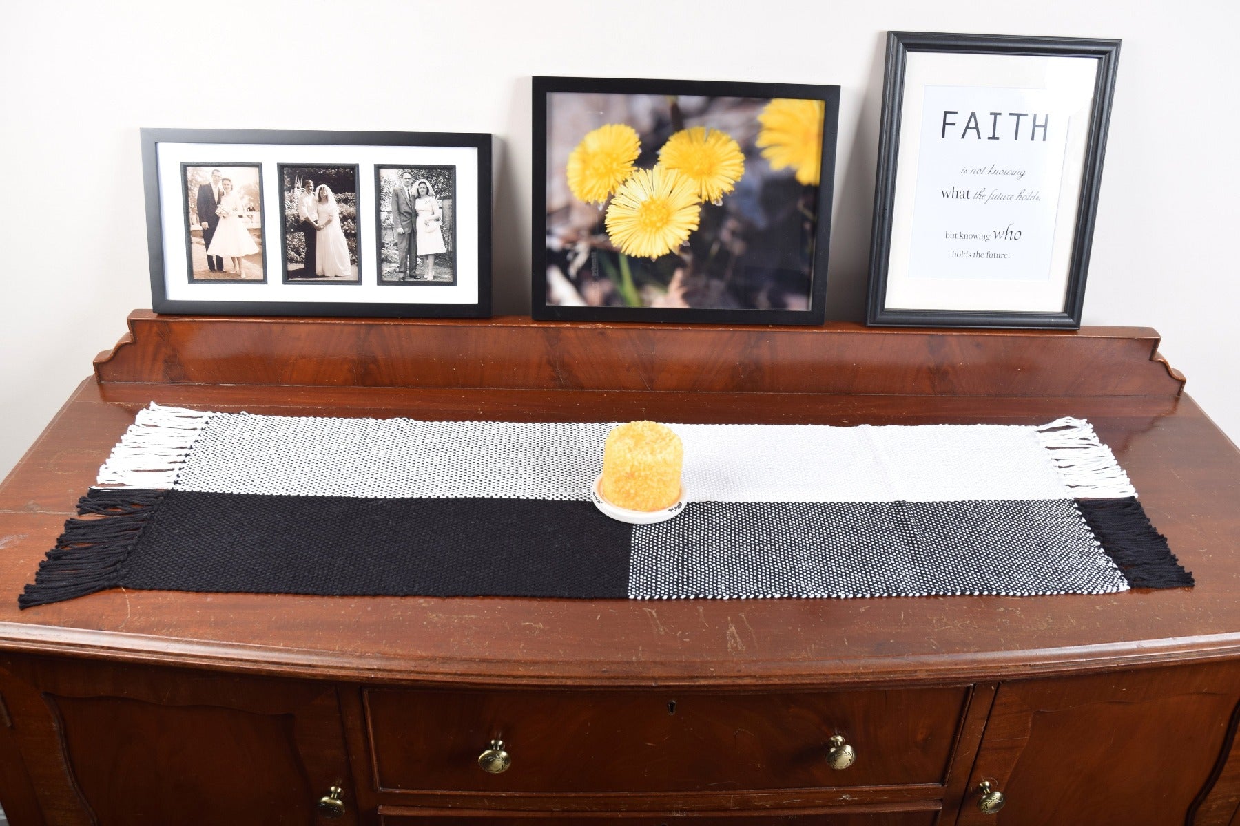 Hand Woven Table Runner Black & White (411037990952)