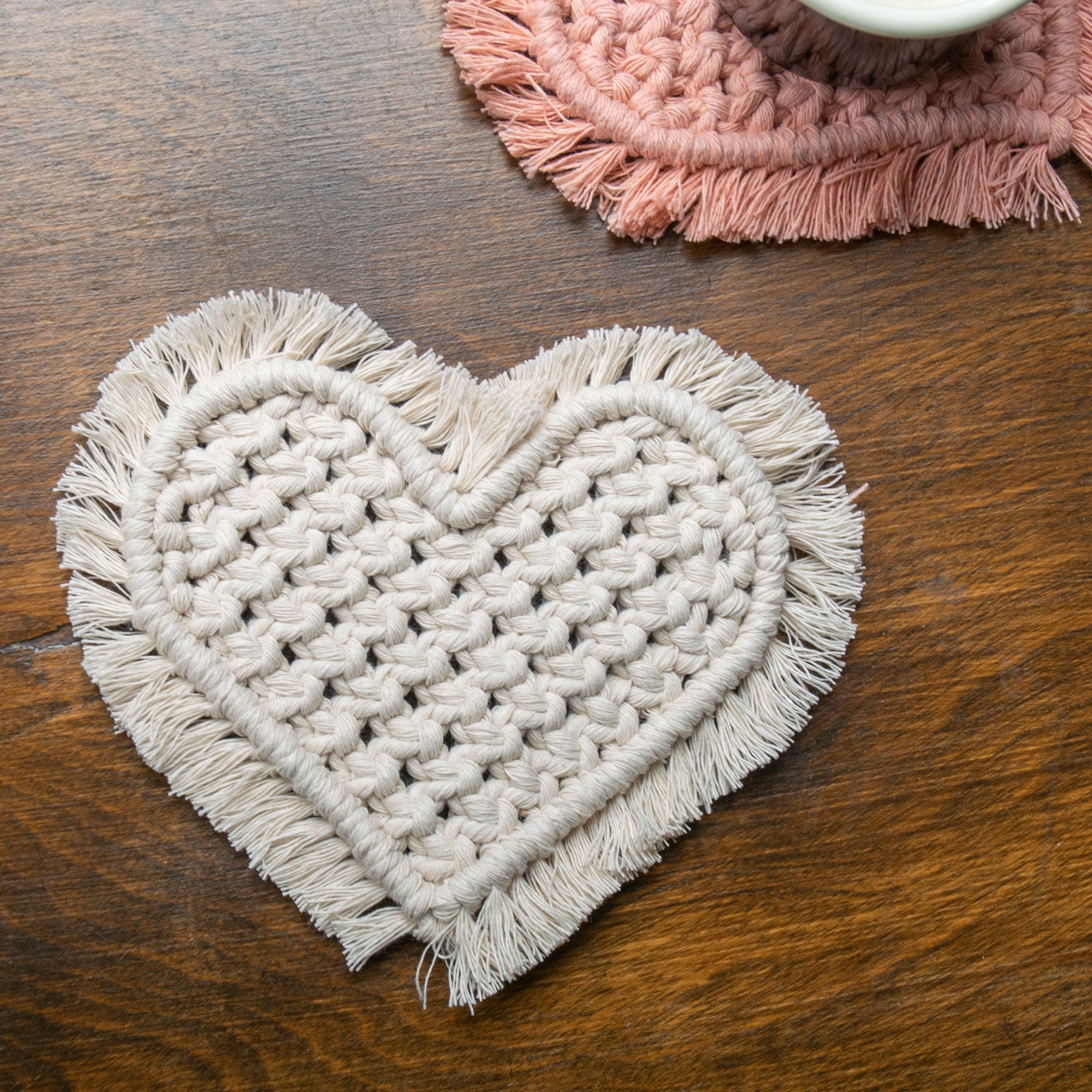 Heart Coaster Macram Kit Cream Lindley General Store