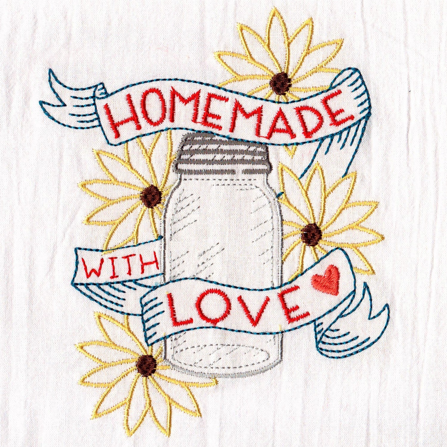 Homemade with love Embroidered Tea Towel