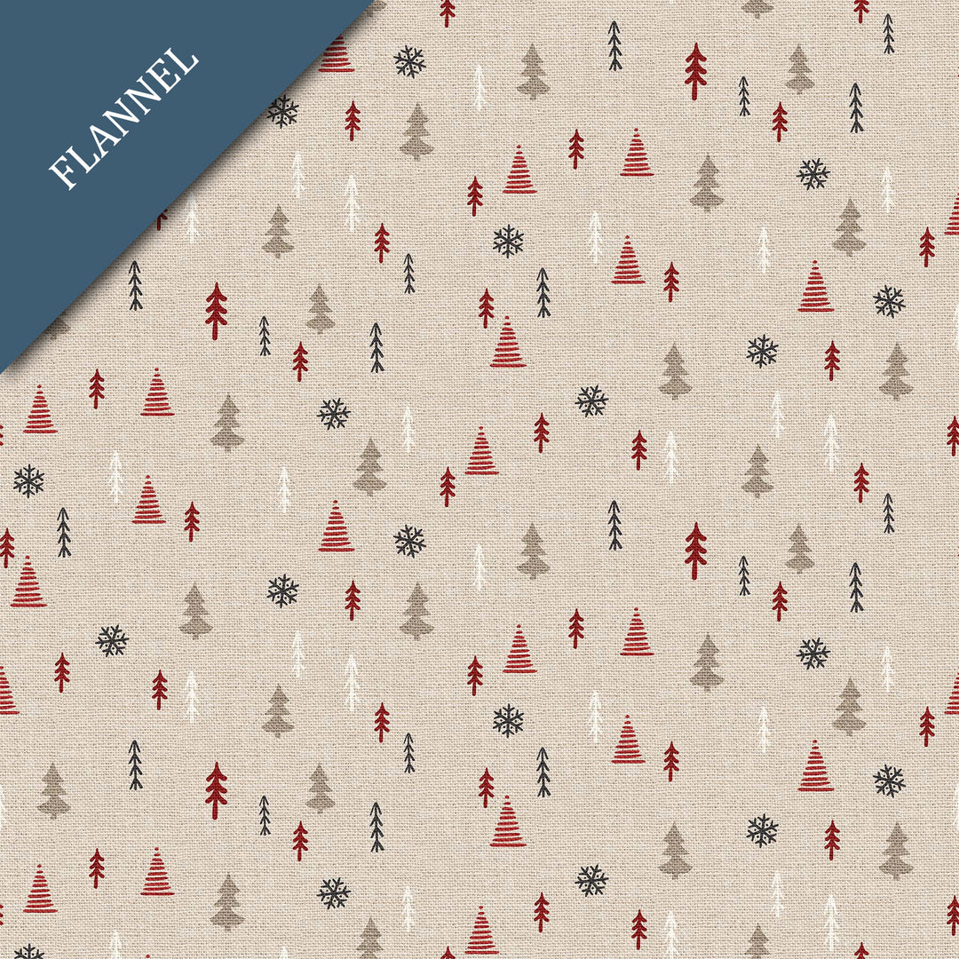Warm And Cozy FLANNEL Trees And Snowflakes Cream