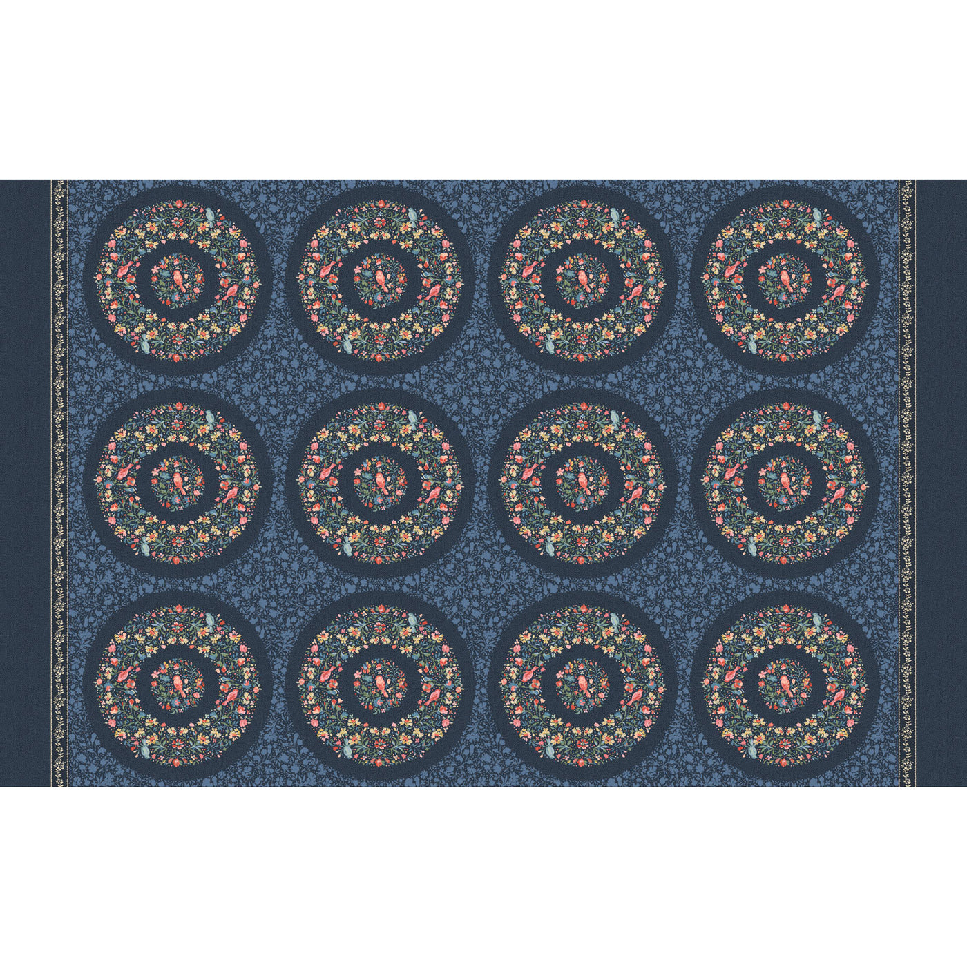 Lovely Bunch Wreaths Fabric Panel Navy