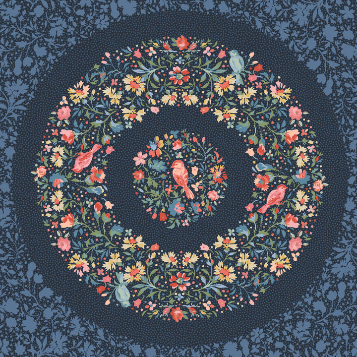 Lovely Bunch Wreaths Fabric Panel Navy