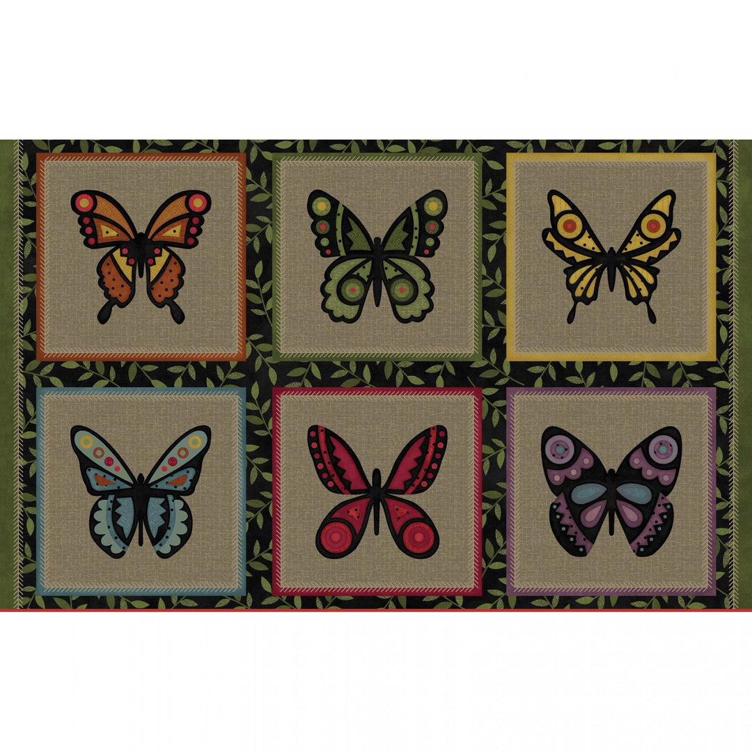 Bonnie's Butterflies FLANNEL Blocks Fabric Panel