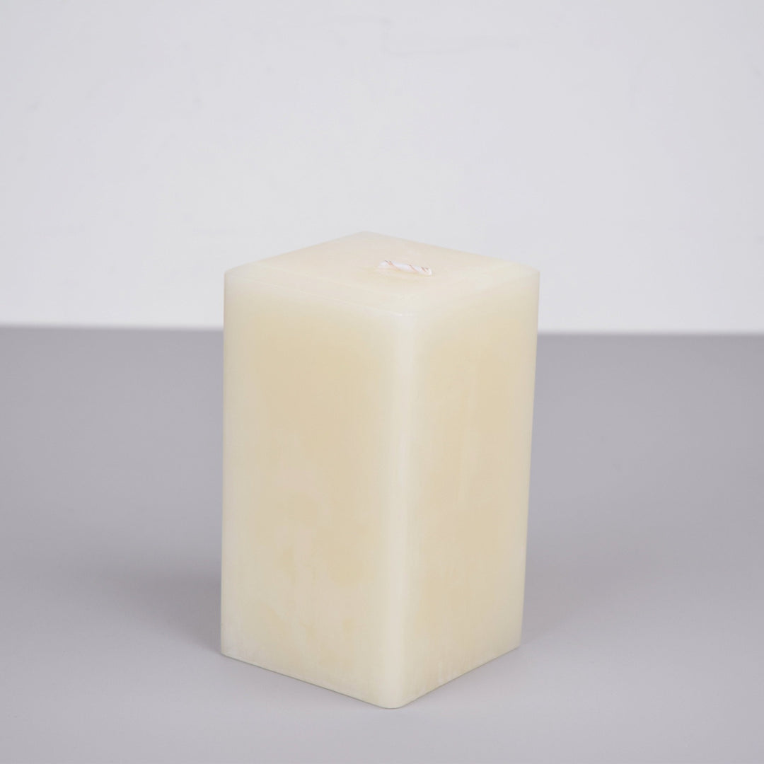 100% Pure bees wax, white 5 inch tall, square pillar candle. (401128456232)