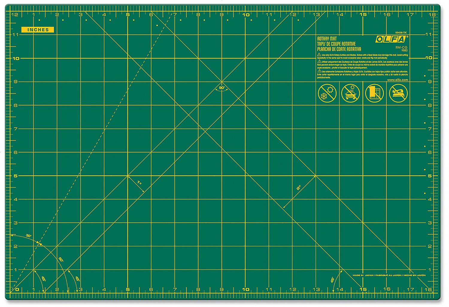 12in. x 18in. Cutting Mat w/ Grid Green (6081650098341)