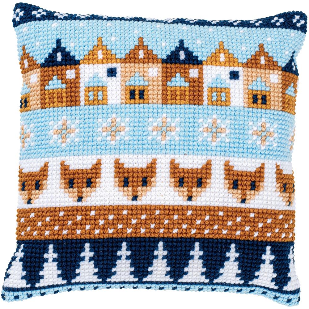 Winter Village Pillow Counted Cross Stitch Kit