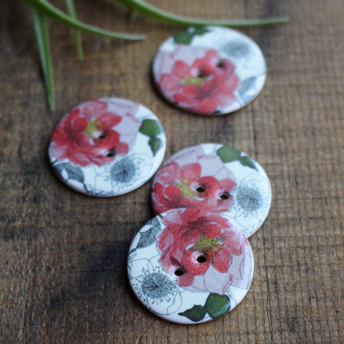 Rose & Anemone Handmade Ceramic Button 1pc